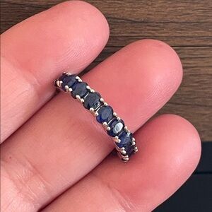 Natural Sapphire Half Eternity Ring in 925 Sterling Silver Size 7